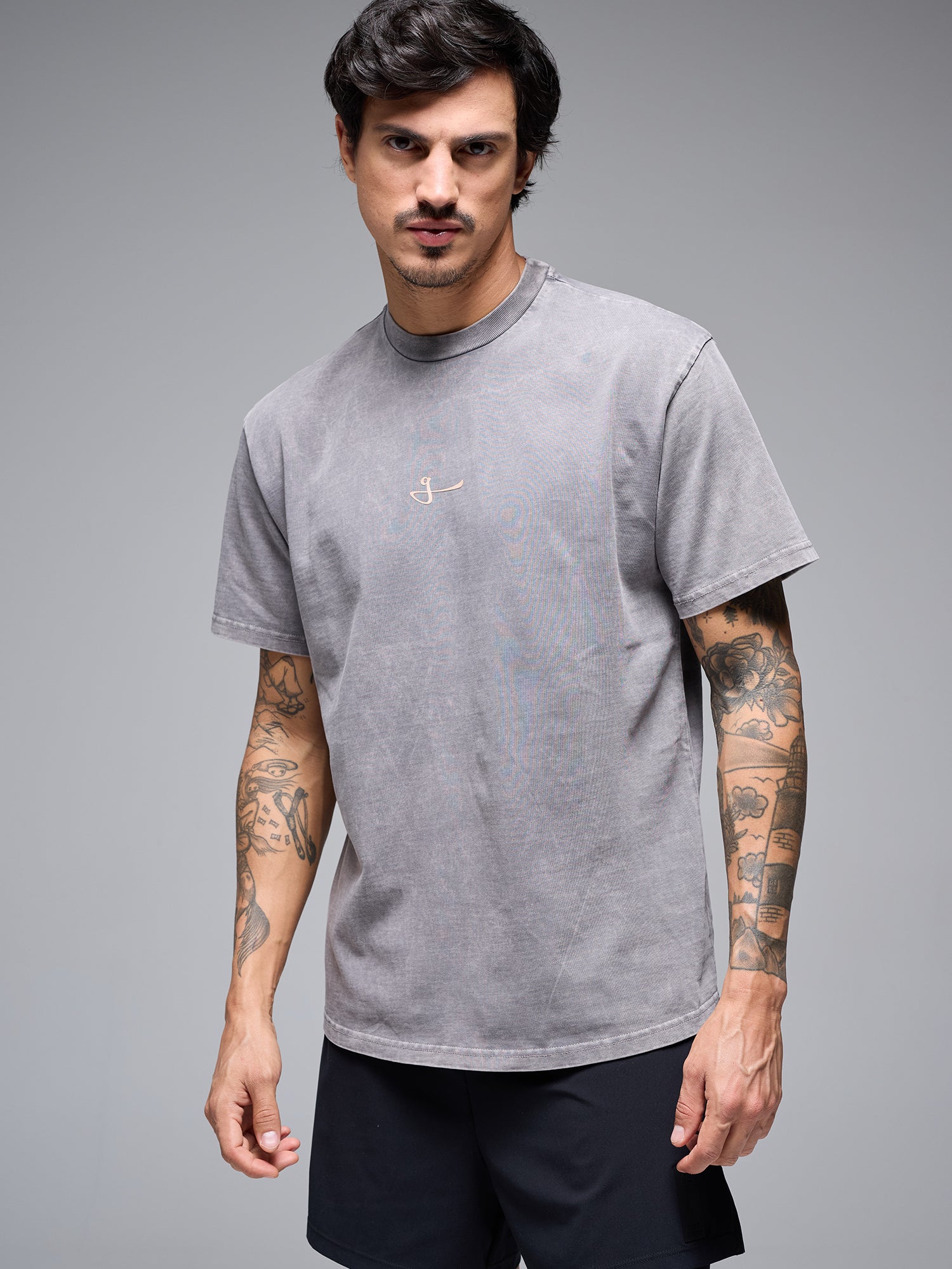 OVERSIZED ACID WASH COTTON TEE - GREY