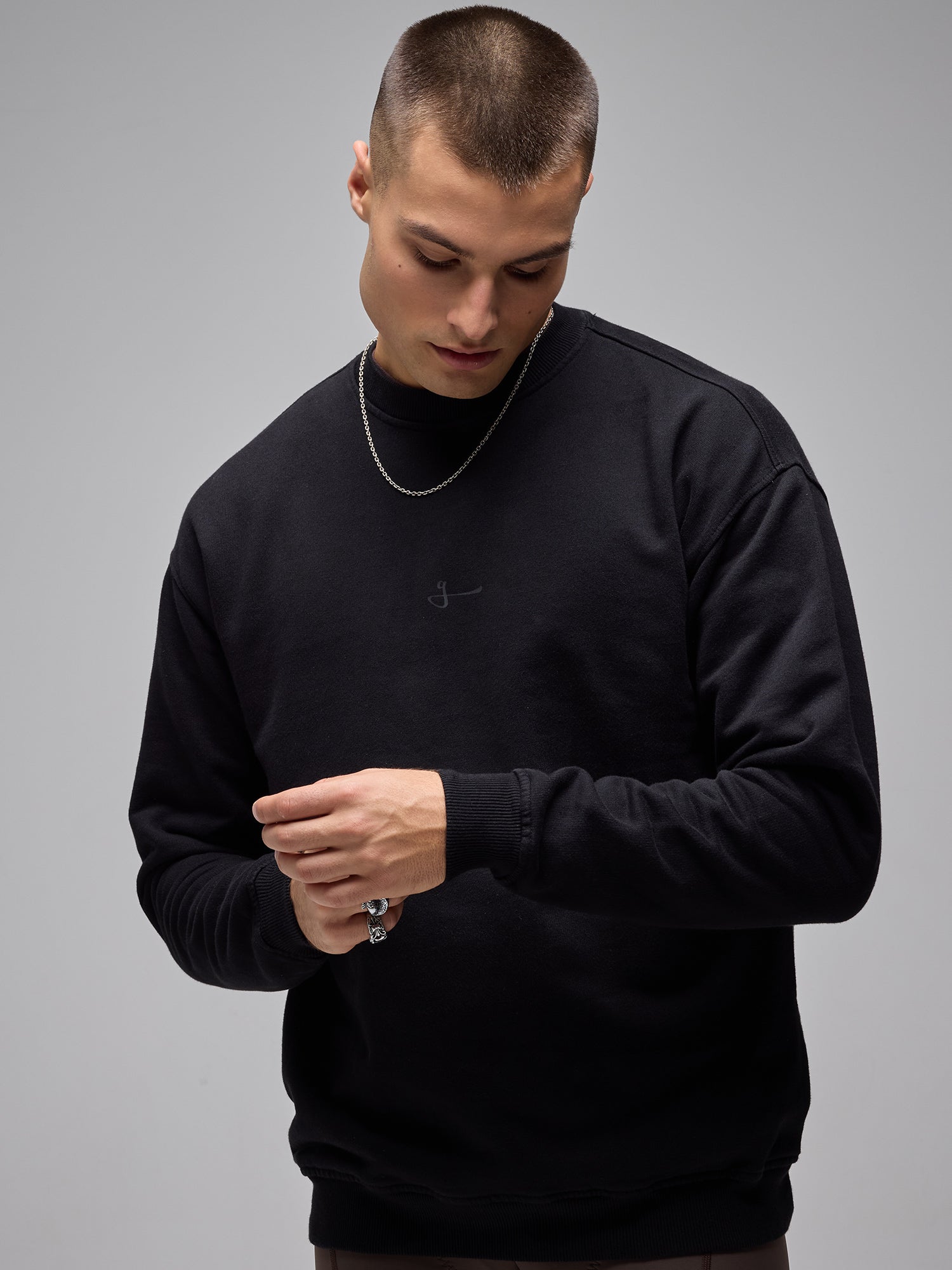 G90 COTTON CREW SWEATER - BLACK